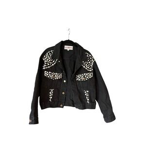Robin Berry Embellished Denim Jacket Black Jean Jacket Vintage Medium‎